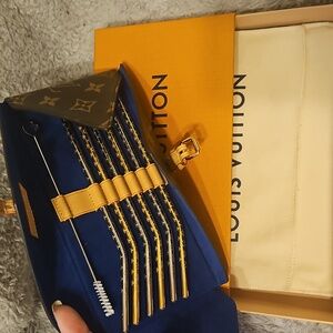 Authentic Louis Vuitton Metal Straw Set - Monogram Pattern